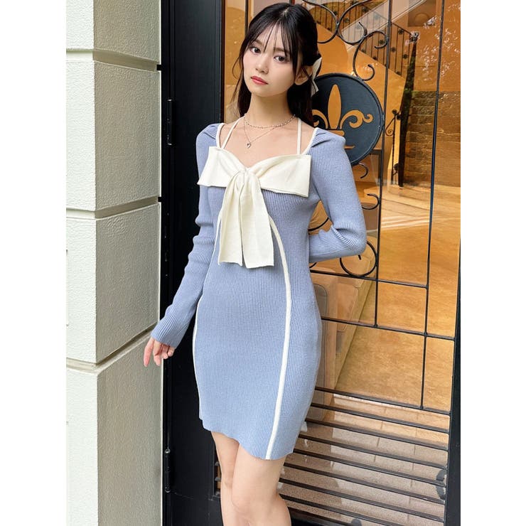 バイカラーフロントリボンニットミニワンピース | RESEXXY | 詳細画像12 