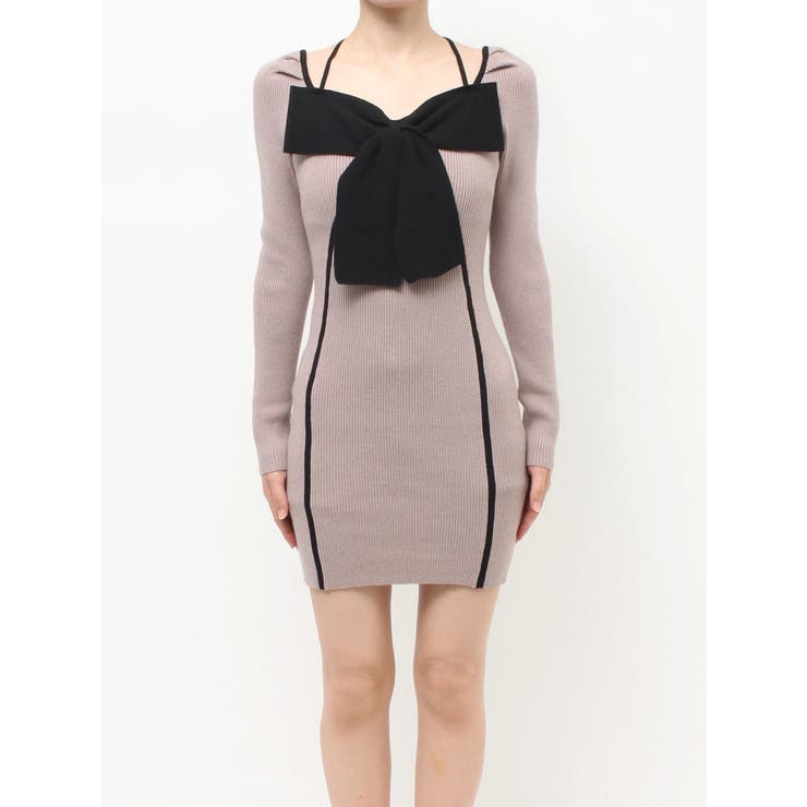 バイカラーフロントリボンニットミニワンピース | RESEXXY | 詳細画像16 