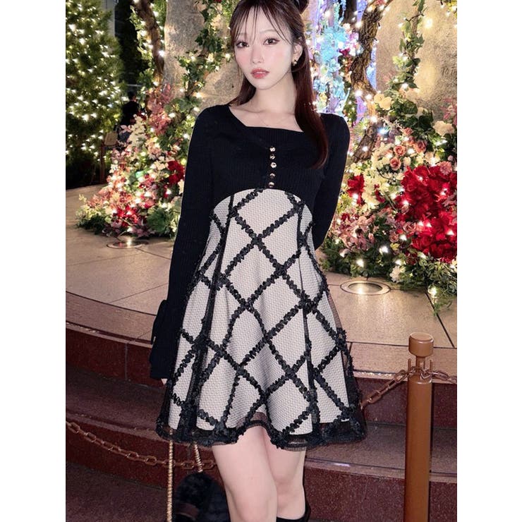 追加生産分】ドッキングフレアミニニットワンピース[品番：MKSW0068929