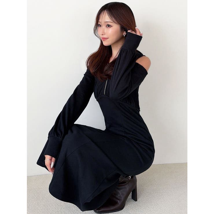 ブラック | 【追加生産分】レイヤードフーディワンピース | RESEXXY