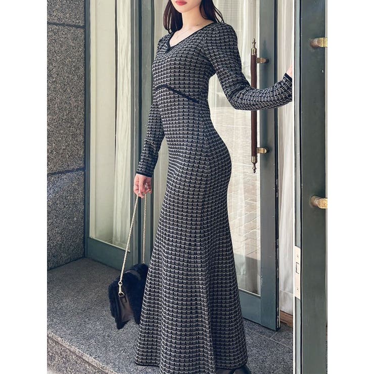 【WEB限定】バイカラーツイードニットワンピース | RESEXXY | 詳細画像1 