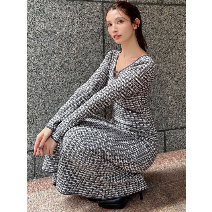 【WEB限定】バイカラーツイードニットワンピース | RESEXXY | 詳細画像14 