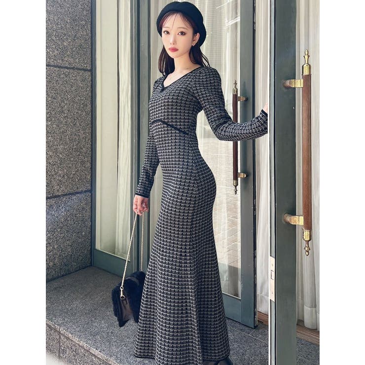 【WEB限定】バイカラーツイードニットワンピース | RESEXXY | 詳細画像3 