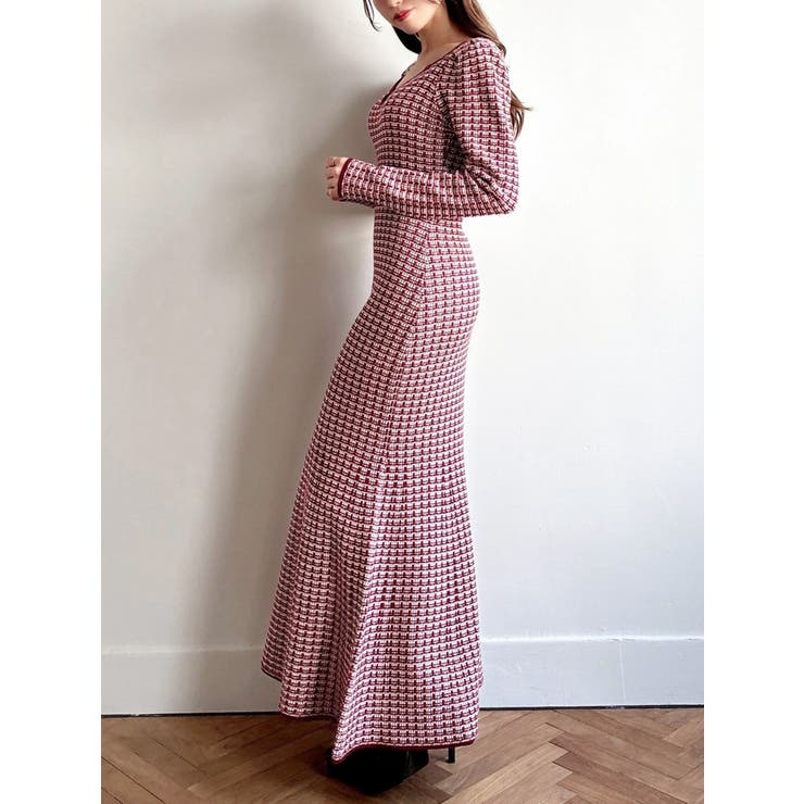 レッド | 【WEB限定】バイカラーツイードニットワンピース | RESEXXY