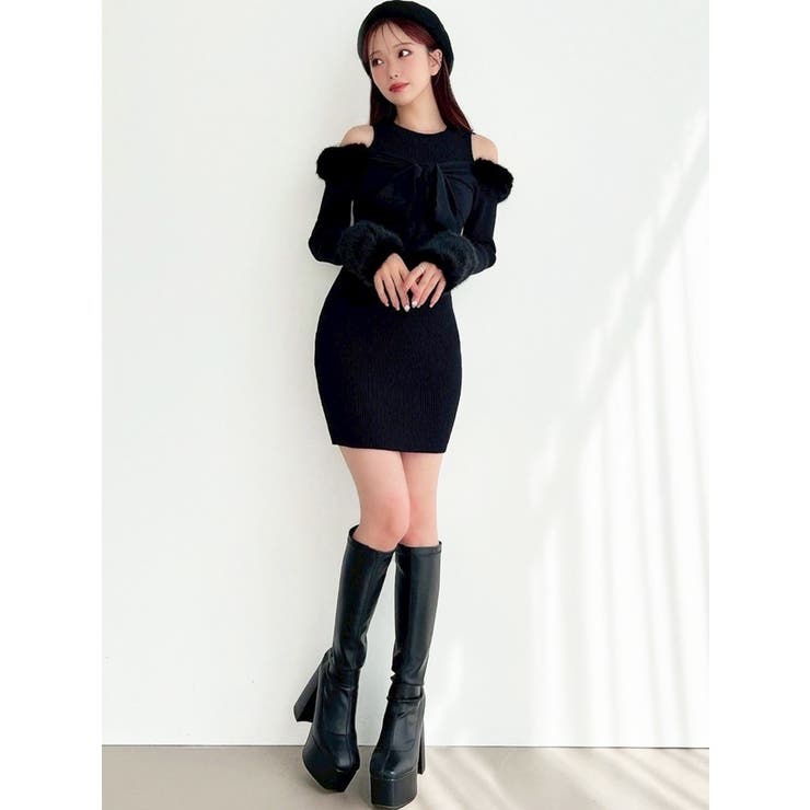 ポイントフェイクファーミニニットワンピース[品番：MKSW0067740