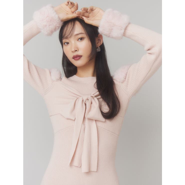 ポイントフェイクファーミニニットワンピース[品番：MKSW0067740