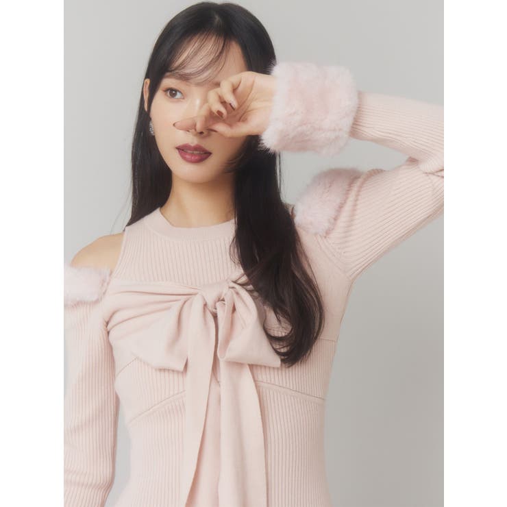 ポイントフェイクファーミニニットワンピース[品番：MKSW0067740