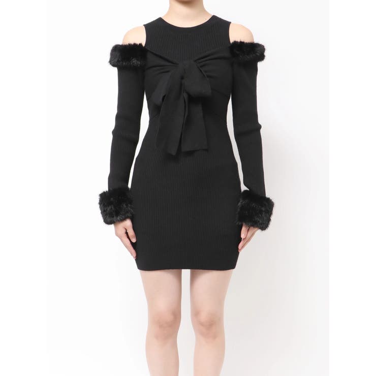 ポイントフェイクファーミニニットワンピース[品番：MKSW0067740