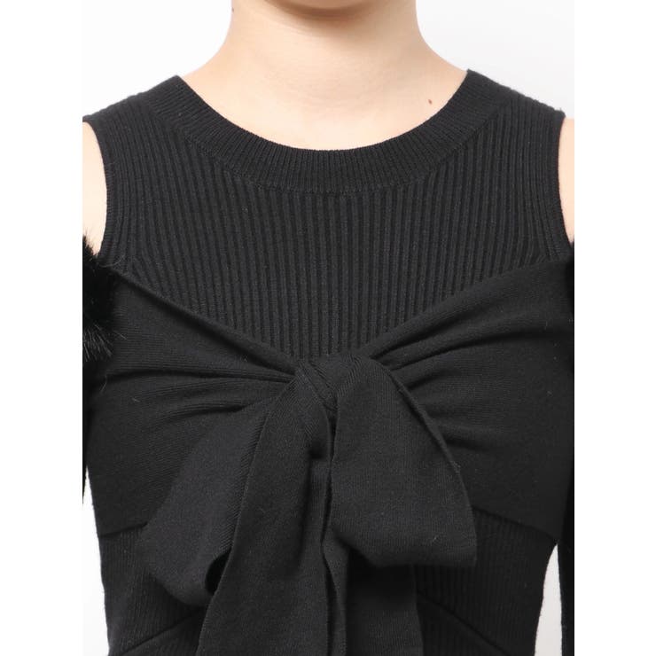 ポイントフェイクファーミニニットワンピース[品番：MKSW0067740