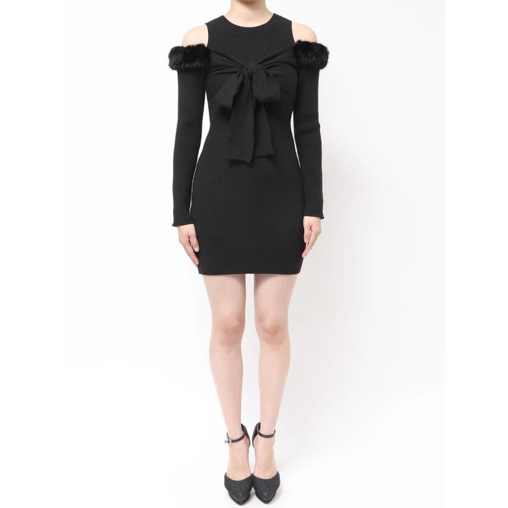 ポイントフェイクファーミニニットワンピース[品番:MKSW0067740 ポイントフェイクファーミニニットワンピース[品番:MKSW0067740