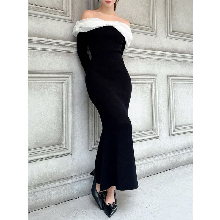 ブラック | シアーリボンドッキングマーメイドニットワンピース | RESEXXY