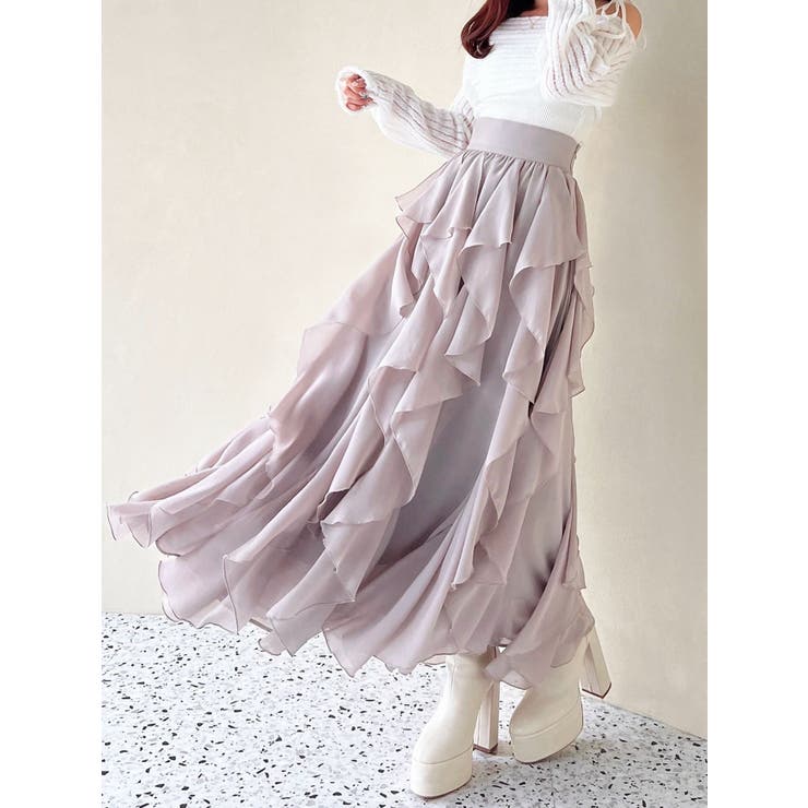 ベージュ | ラッフルシアーロングスカート | RESEXXY