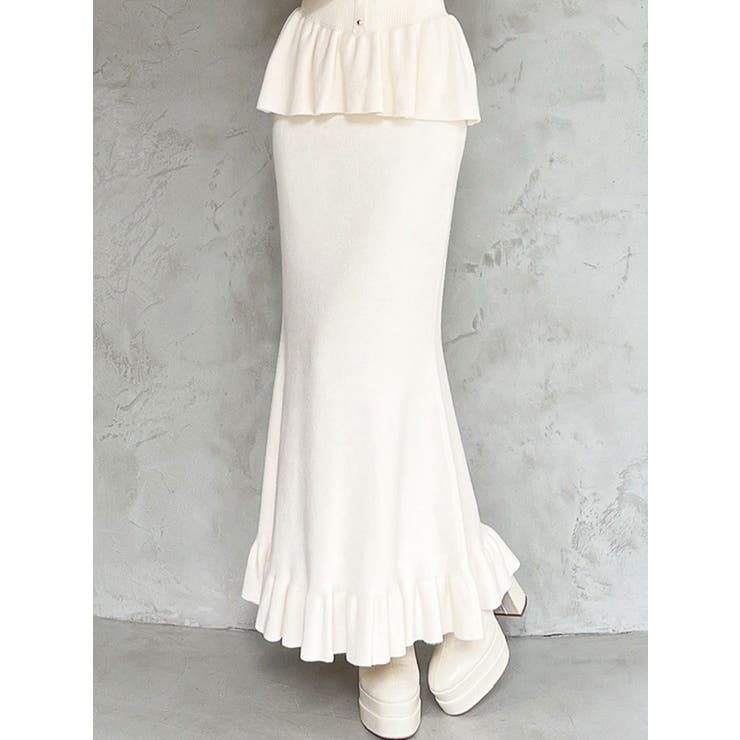 アイボリー | ヘムフリルマーメイドニットスカート【セットアップ着用可能】 | RESEXXY