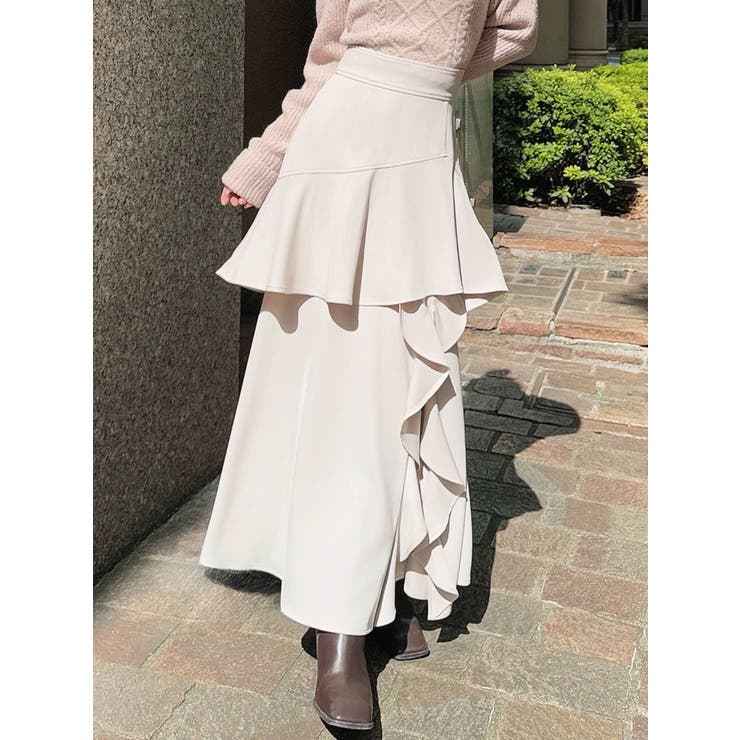 ベージュ | フリルスリットフレアスカート | RESEXXY