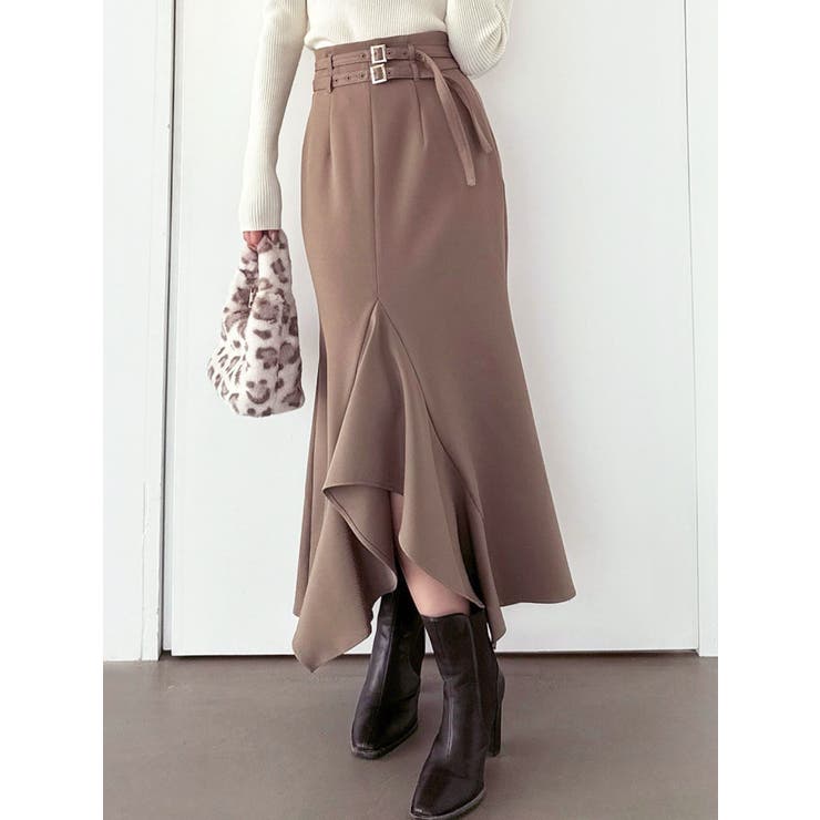 ベージュ | ダブルベルトラッフルスカート | RESEXXY