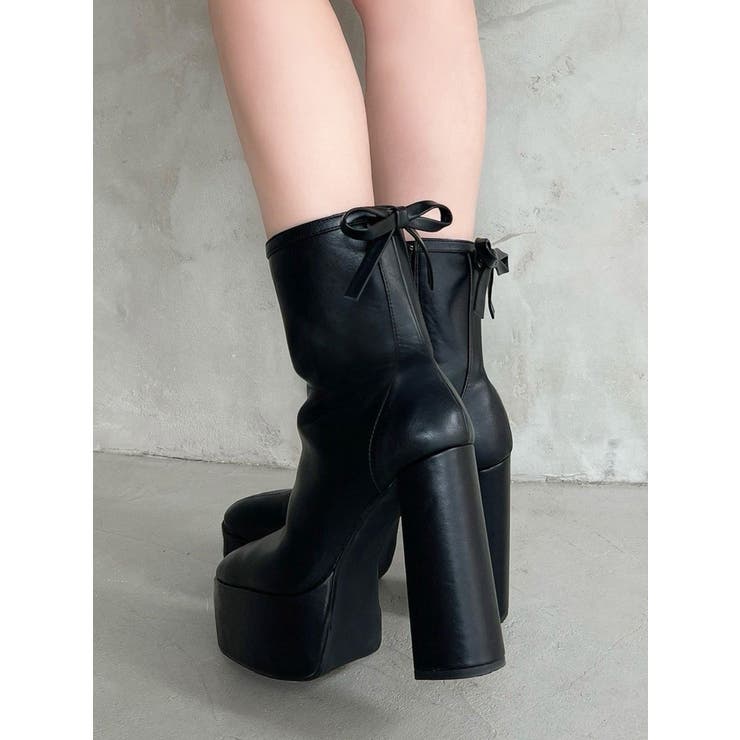 ブラック | バックリボン厚底ブーツ | RESEXXY