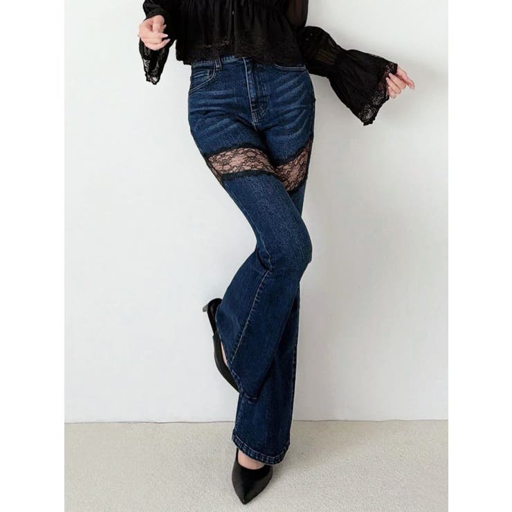 インディゴ | レースドッキングデニムパンツ | RESEXXY