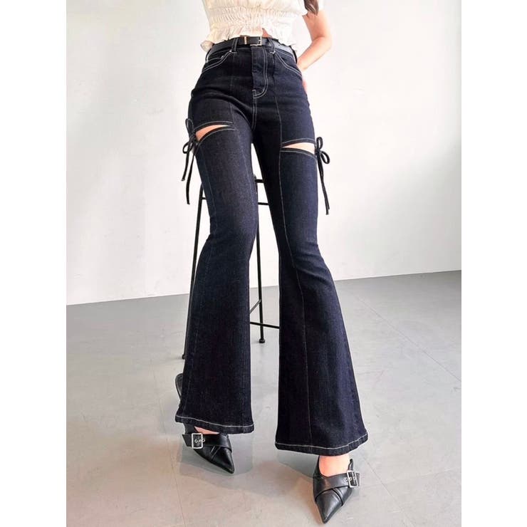 追加生産分】カットアウトリボンデニムパンツ[品番：MKSW0070124