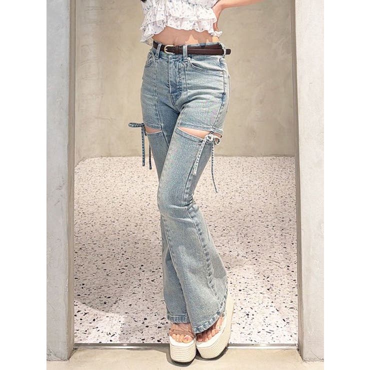 カットアウトリボンデニムパンツ【完売カラーは品番：1526324356で販売