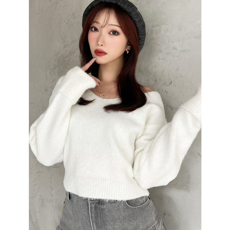 Vネッククロップドニットプルオーバー | RESEXXY | 詳細画像1 