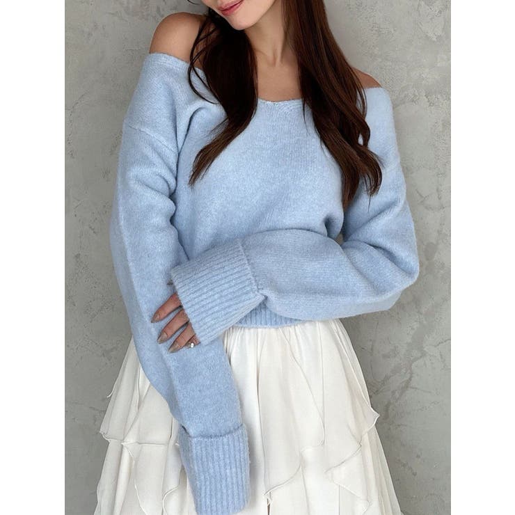 ブルー | Vネッククロップドニットプルオーバー | RESEXXY