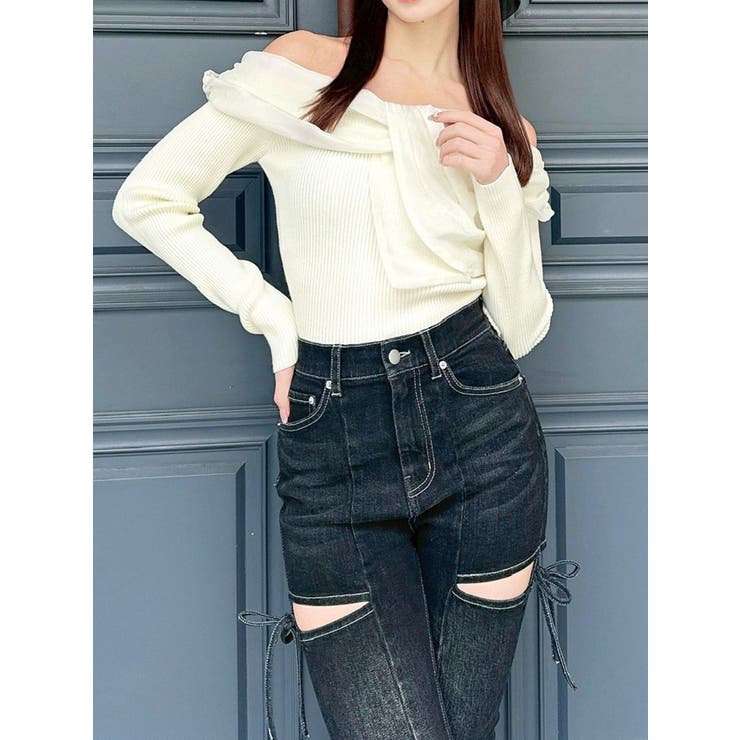 フロントリボンリブニットトップス | RESEXXY | 詳細画像1 