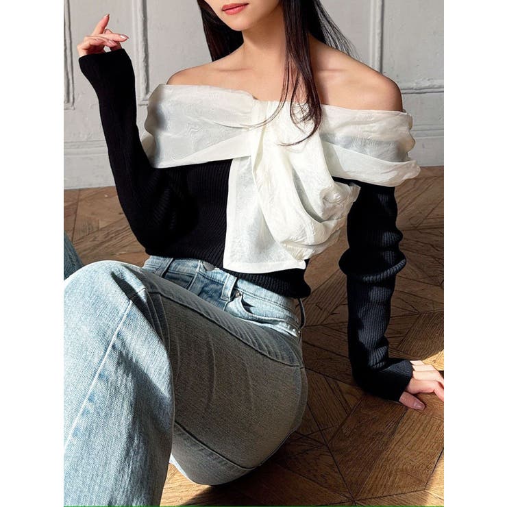 ブラック | フロントリボンリブニットトップス | RESEXXY