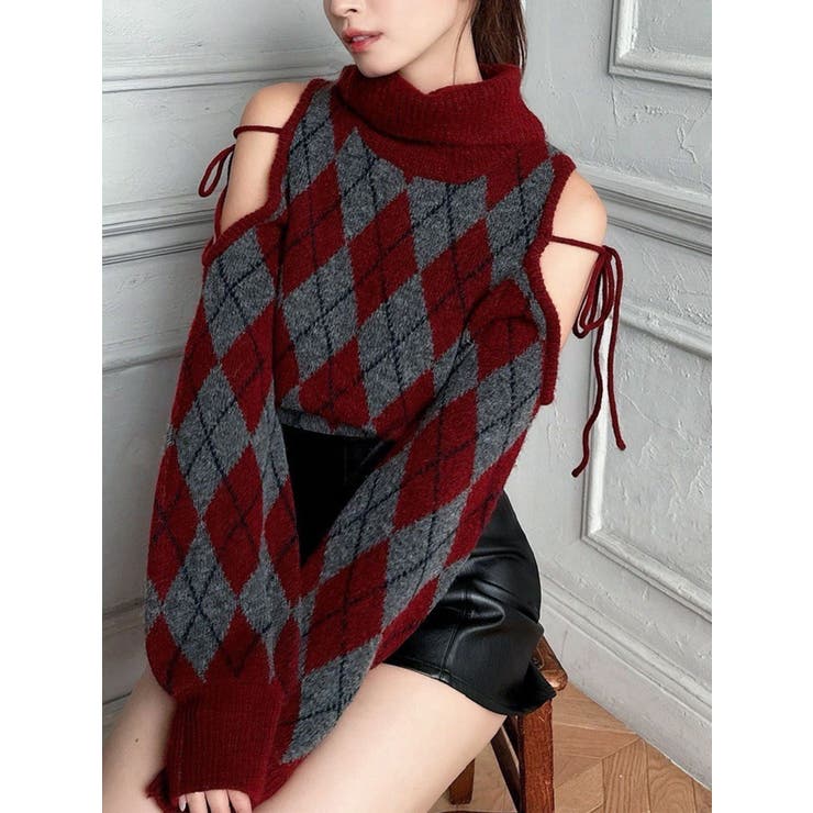 アーガイルタートルニットトップス | RESEXXY | 詳細画像1 