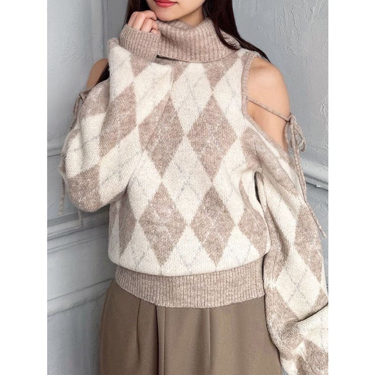 ベージュ | アーガイルタートルニットトップス | RESEXXY