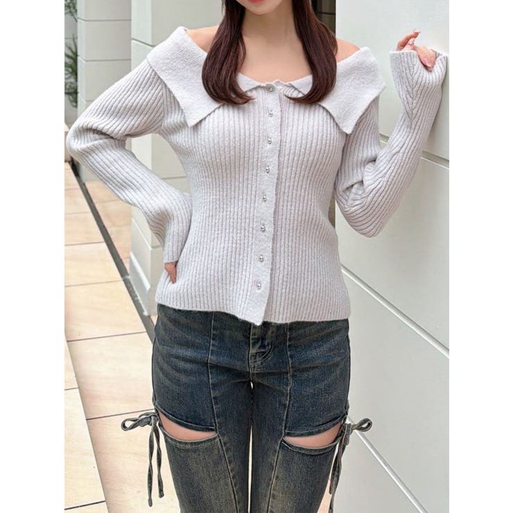 グレー | ビッグカラーニットトップス | RESEXXY