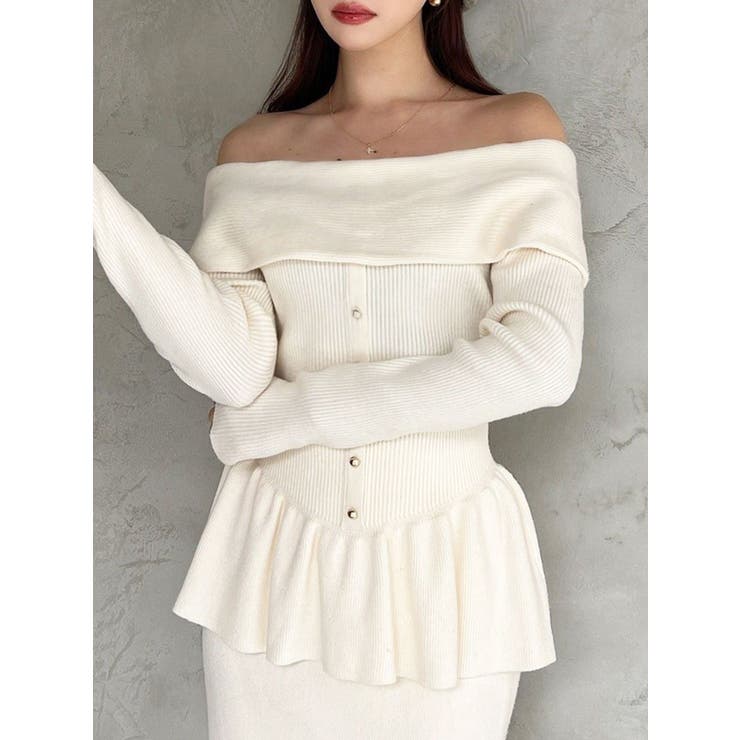 アイボリー | オフショルペプラムニットトップス【セットアップ着用可能】 | RESEXXY