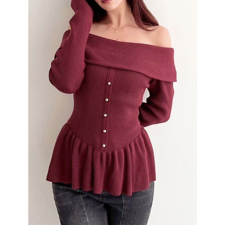 レッド | オフショルペプラムニットトップス【セットアップ着用可能】 | RESEXXY