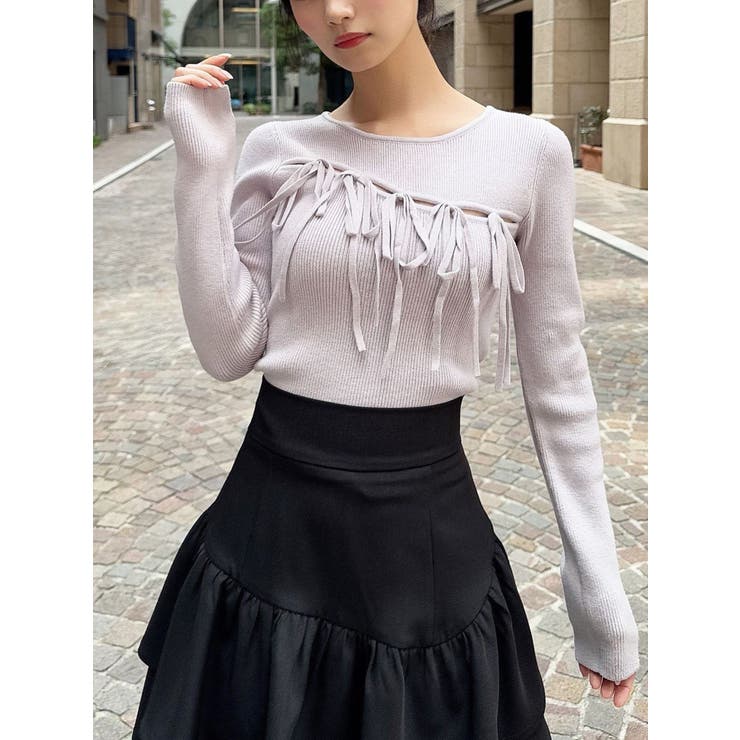 ラベンダー | リボンデザインニットトップス | RESEXXY