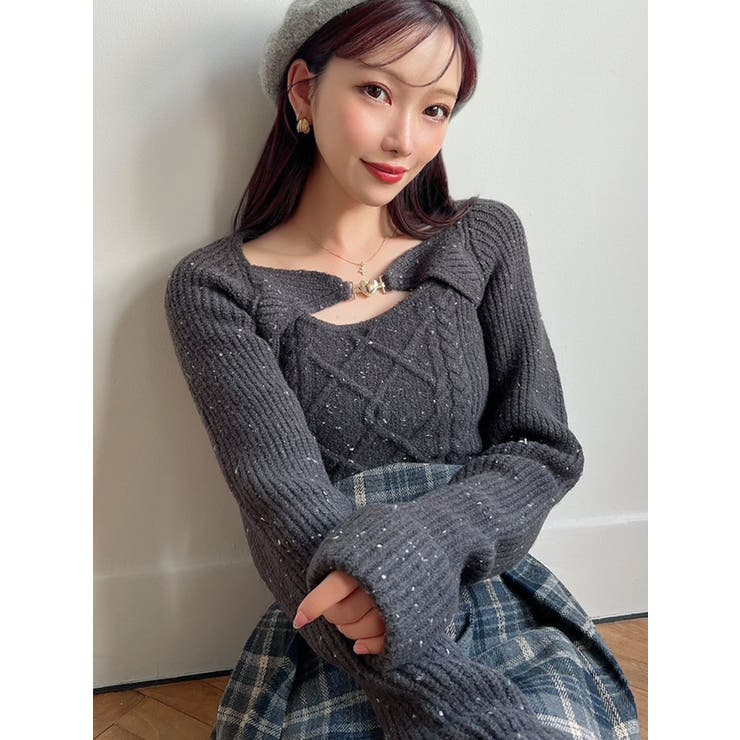 チャコールグレー | ケーブルニットレイヤードトップス | RESEXXY