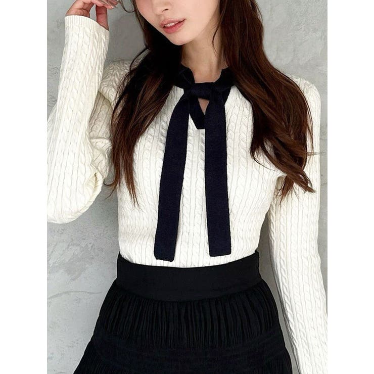 アイボリー | ナロータイケーブルニットトップス | RESEXXY