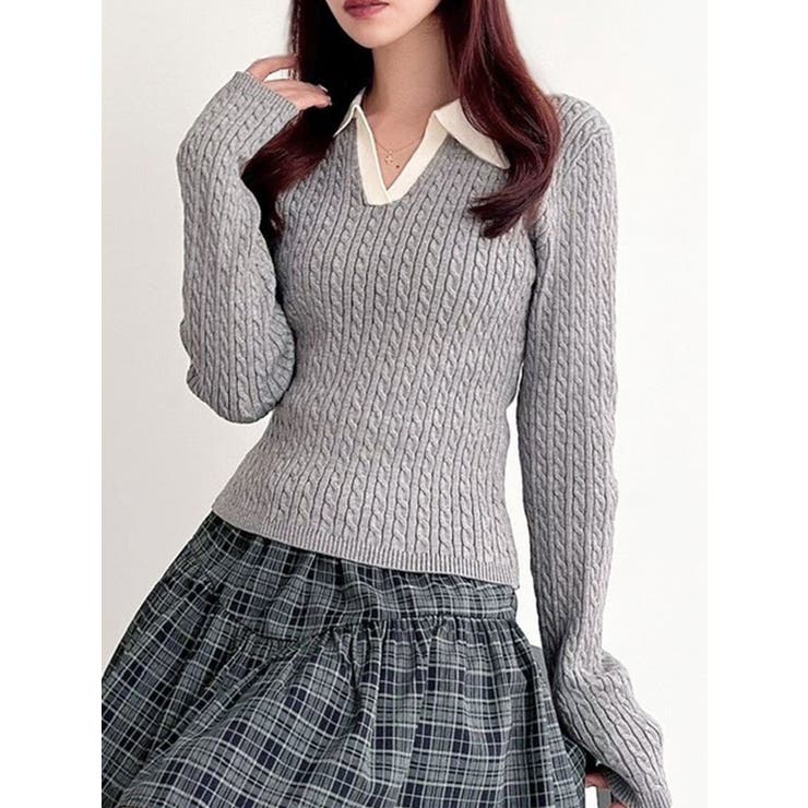 グレー | ナロータイケーブルニットトップス | RESEXXY