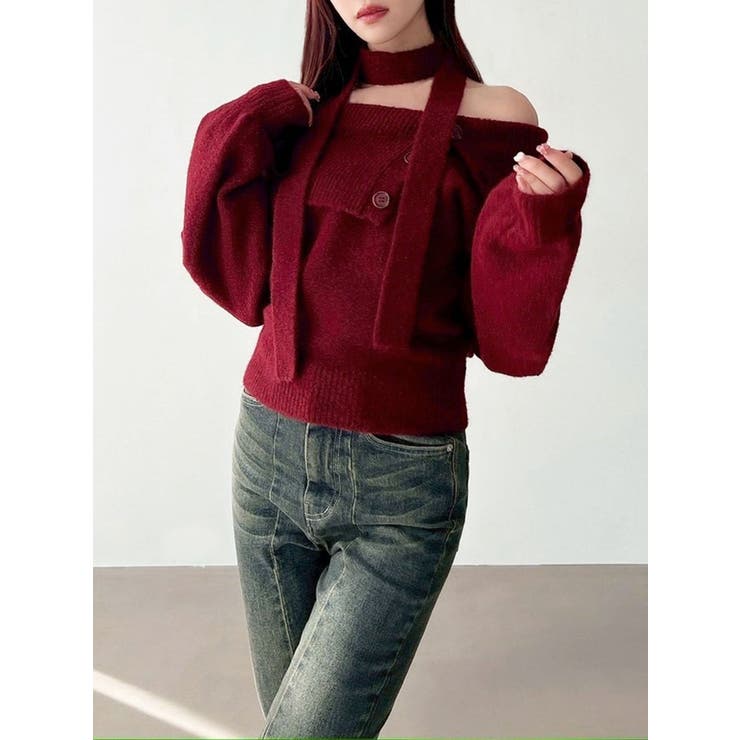 レッド | ビックカラーチョーカーニットトップス | RESEXXY