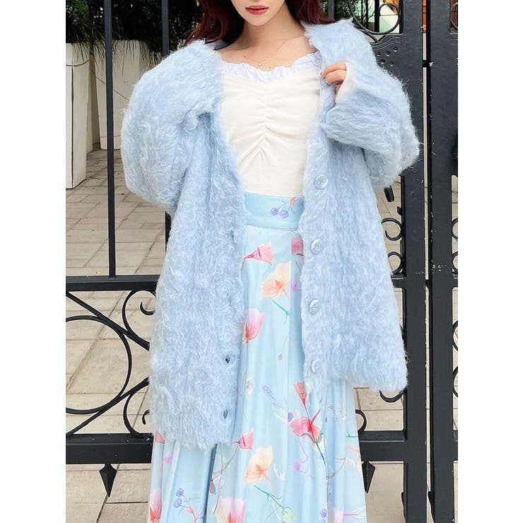 ブルー | シャギーミディニットカーディガン | RESEXXY