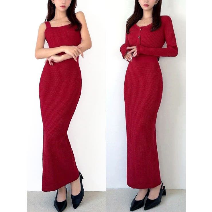 レッド | オープンワークコンビニットワンピース | RESEXXY