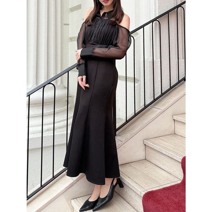 ブラック | シアースリーブシャツマーメイドワンピース | RESEXXY