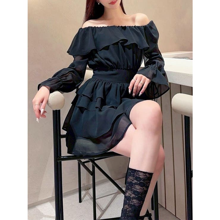 ブラック | オフショルシフォンミニワンピース | RESEXXY