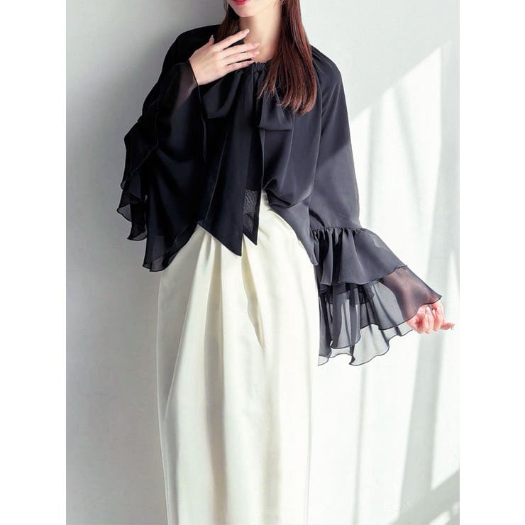 ブラック | ワイドスリーブラッフルボリュームブラウス | RESEXXY