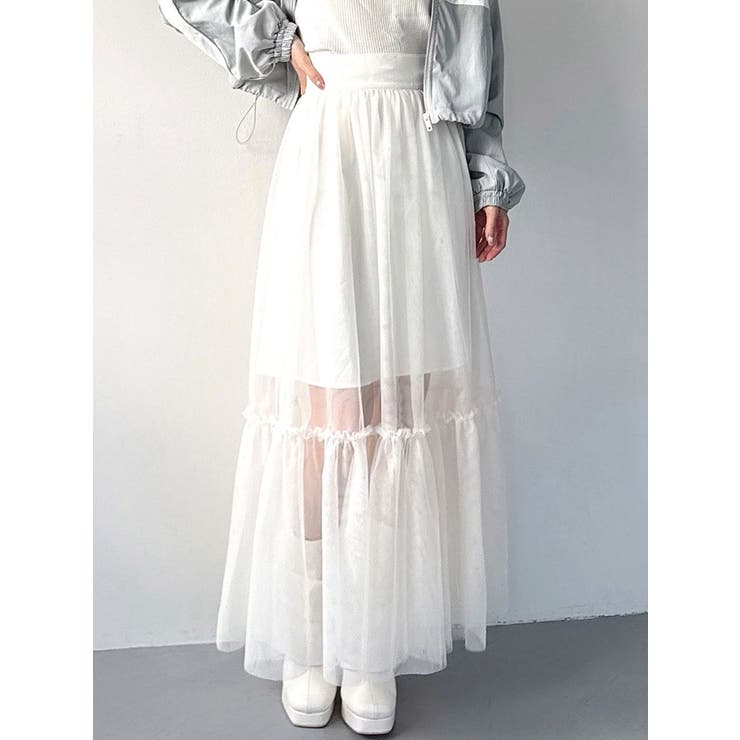 ホワイト | レイヤードチュールロングスカート | RESEXXY
