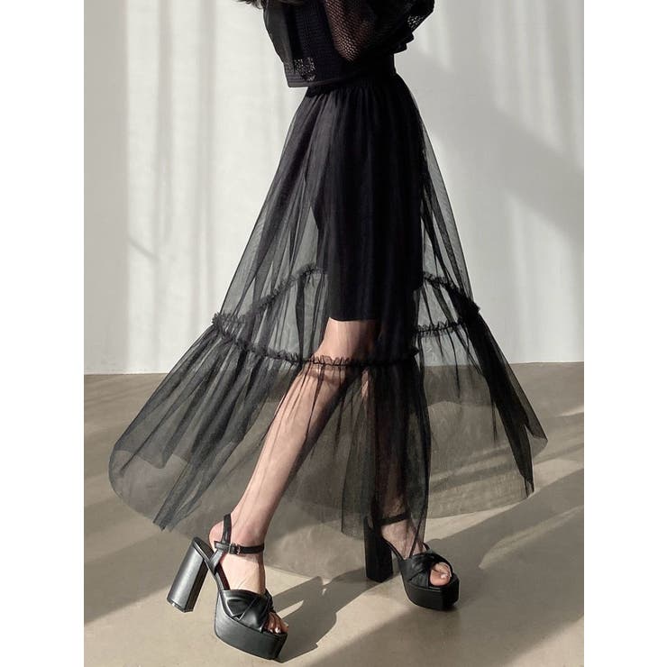 ブラック | レイヤードチュールロングスカート | RESEXXY