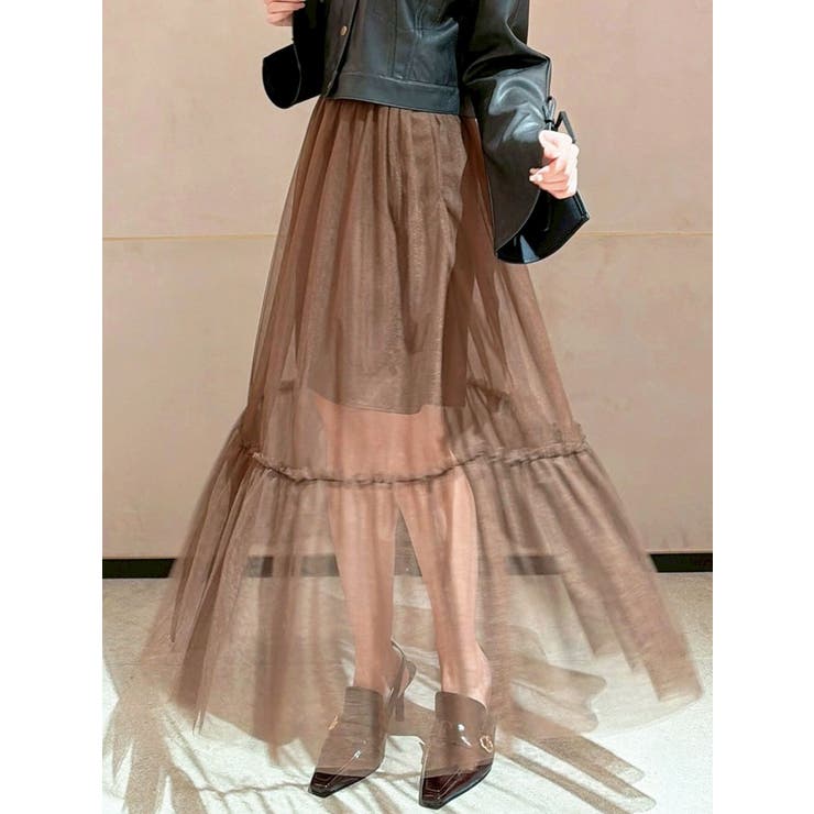 ブラウン | レイヤードチュールロングスカート | RESEXXY
