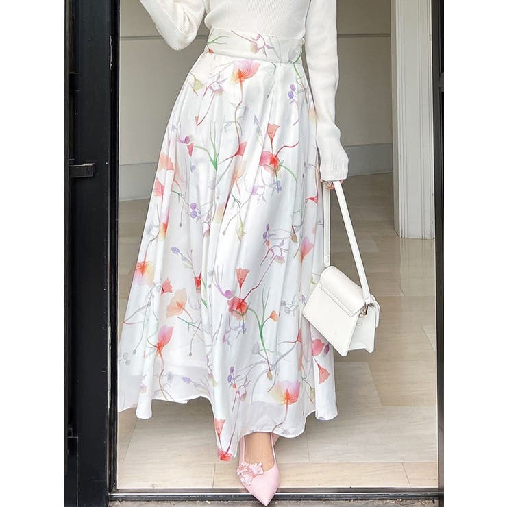 ホワイト | 【memorif.】フラワーロングフレアスカート | RESEXXY