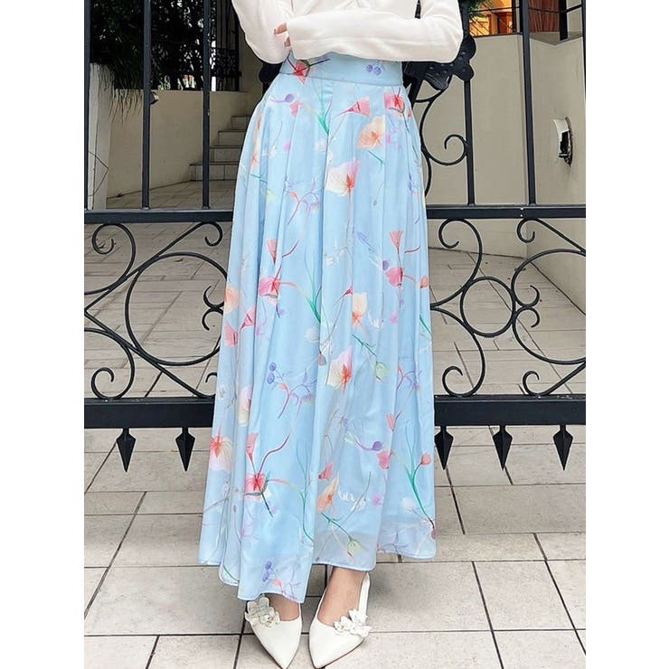 ブルー | 【memorif.】フラワーロングフレアスカート | RESEXXY