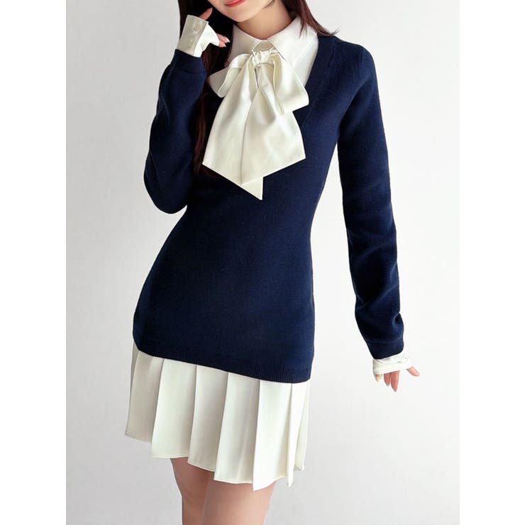 ネイビー | シャツドッキングニットワンピース | RESEXXY