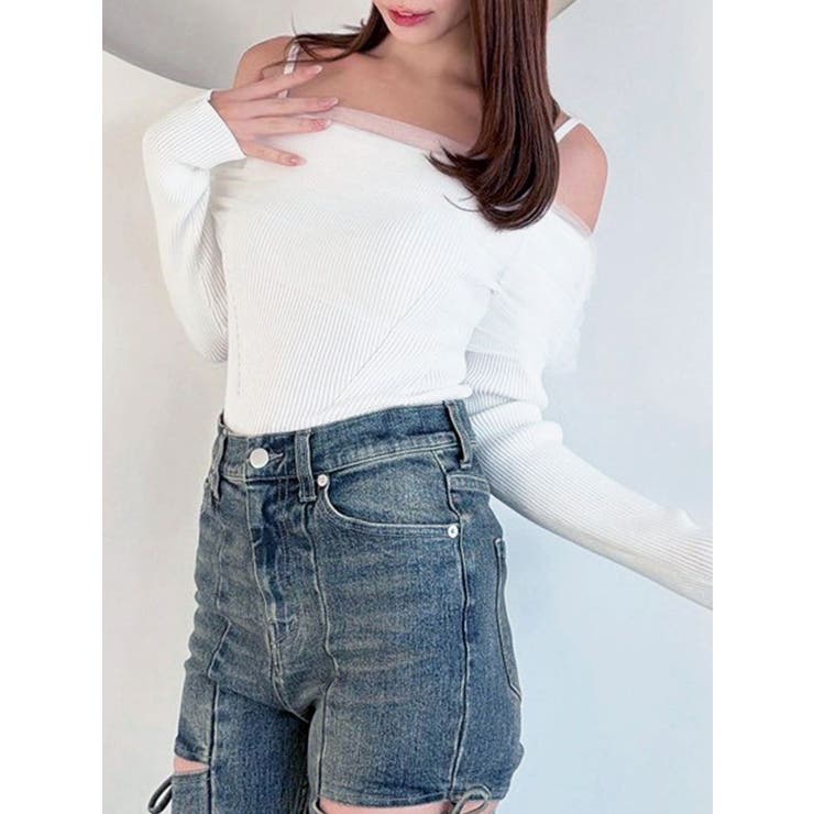 ホワイト | バックリボンオフショルニットトップス | RESEXXY