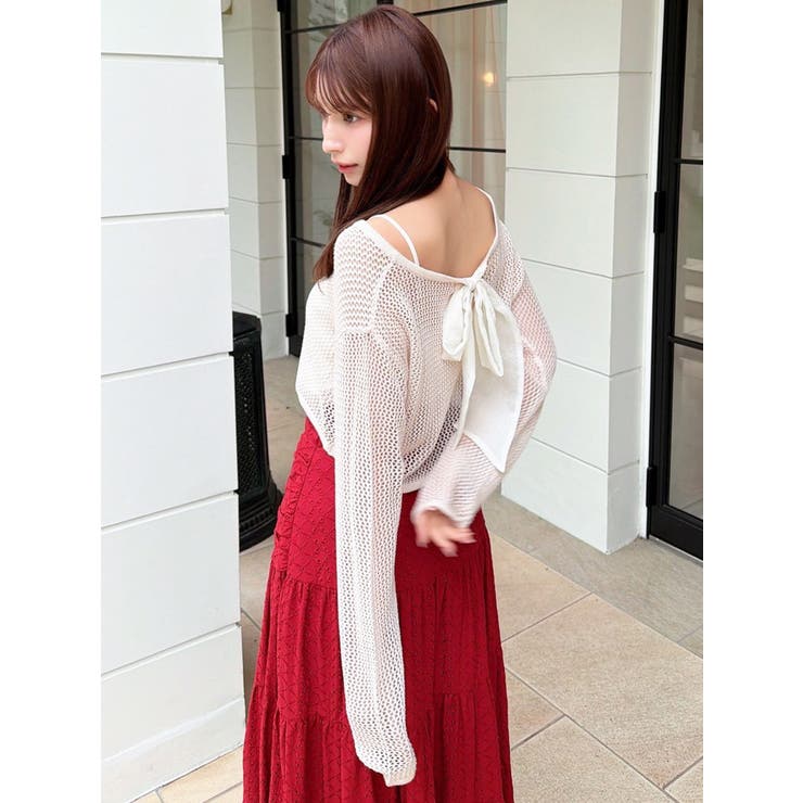 透かし編みクロップドニットトップス | RESEXXY | 詳細画像4 